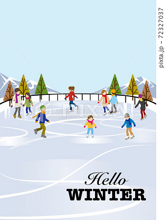 スケートを楽しむ人々 屋外スケートリンク 文字付き"Hello WINTER" スケートを楽しむ人々 屋外スケートリンク 文字付き"Hello WINTER" 72327037
