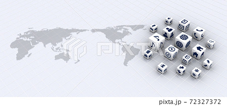 アプリケーションのアイコンキューブと世界地図 72327372