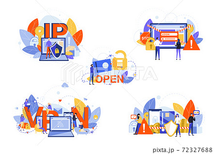 Cyber security, internet, vpn, ip, data protection set concept 72327688
