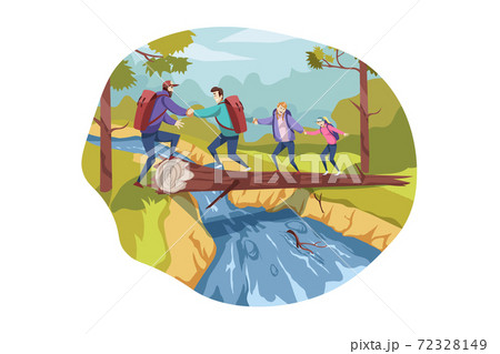 Travelling team, teamwork, tourism, nature, hiking concept 72328149