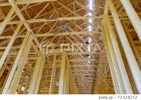 Interior with wood framing beam of new house under construction beam wood 72328252