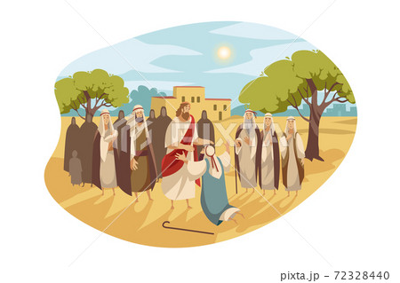 Messiah heals blind man, Bible concept 72328440