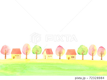 水彩で描いた春の街並みのイラスト 72328984