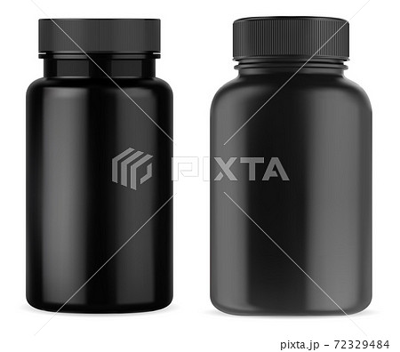 Black pill supplement bottle. Plastic vitamin jar Black pill supplement bottle. Plastic vitamin jar 72329484