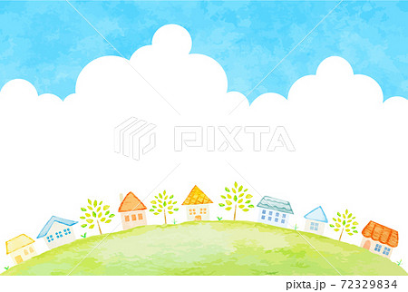 入道雲と町並みの風景イラストのイラスト素材