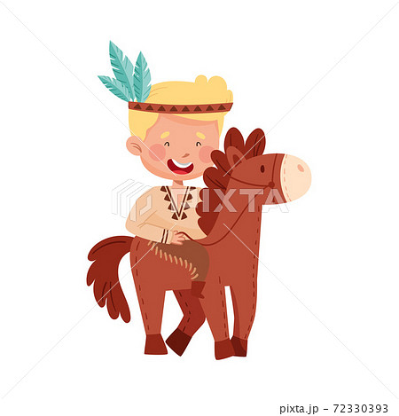 Pretty Boy Indian Riding Toy Horse Vector Illustration 72330393