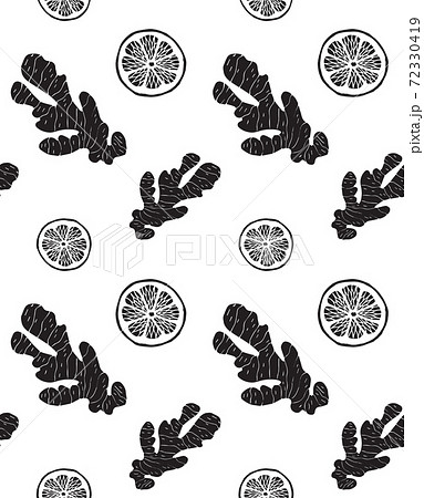 Vector seamless pattern of black ginger and lemon 72330419