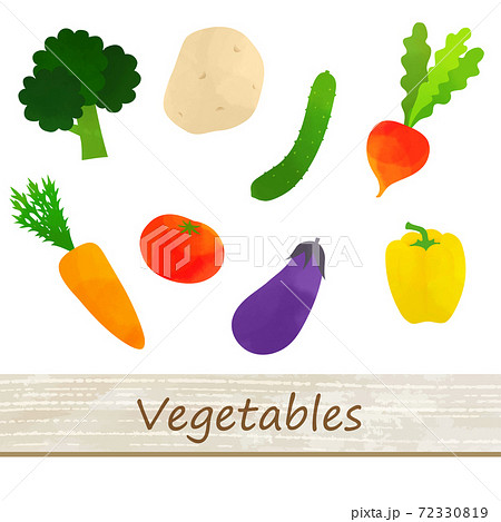 野菜のイラストセット 白背景 ベクター 切り抜き 水彩 のイラスト素材