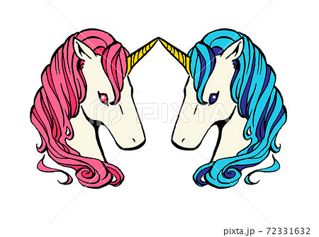 Symmetrical Illustration Of Unicorns Facing Stock Illustration