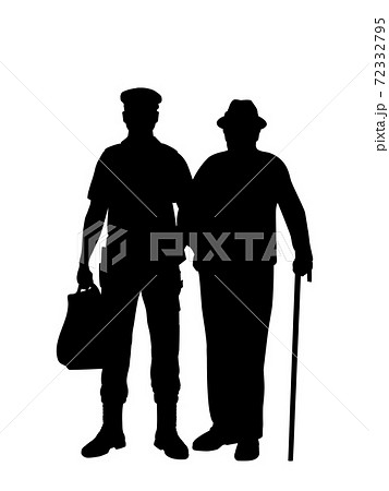 Silhouette policeman helping grandfather Silhouette policeman helping grandfather 72332795