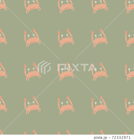 Crab simple pink silhouettes seamless pale pattern. Light green background. Nature backdrop. 72332971