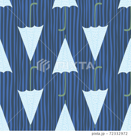 Seamless seasonal pattern with umbrella light turquoise elements. Navy blue striped background. 72332972