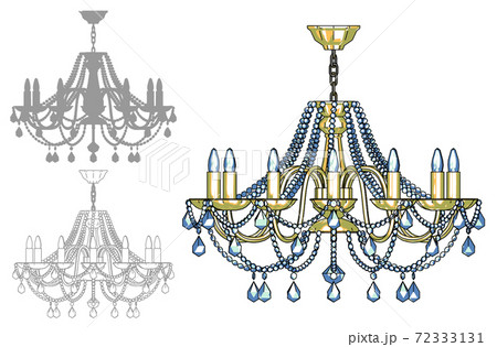 シャンデリアのベクターイラストセット 線画 シルエット ペイント のイラスト素材
