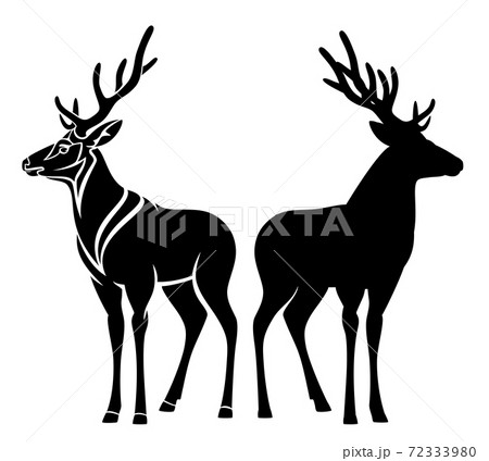 Standing Deer Stag Black And White Vector のイラスト素材