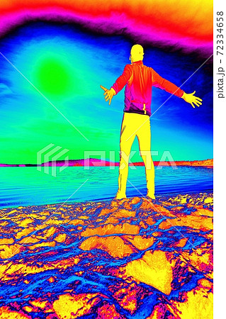 Middle age happy guy during morning exercising on the sandy beach over sea . Middle age happy guy during morning exercising on the sandy beach over sea . 72334658