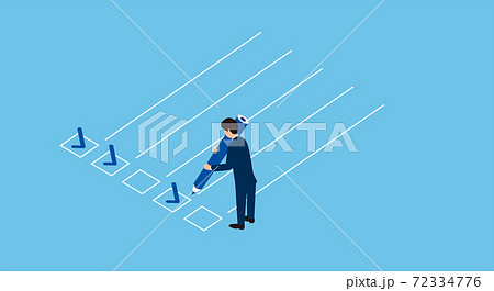 鉛筆を持ってチェックをいれるビジネスマン、3Dイラスト、ベクターイラストレーション 鉛筆を持ってチェックをいれるビジネスマン、3Dイラスト、ベクターイラストレーション 72334776