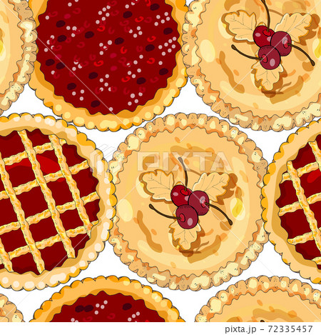 Seamless pattern with cherry pies. The theme of autumn, harvest and thanksgiving. Seamless pattern with cherry pies. The theme of autumn, harvest and thanksgiving. 72335457