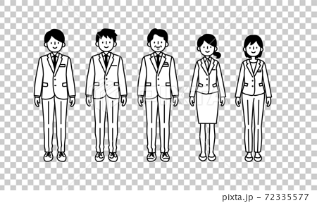 5人のスーツ姿の男性と女性の全身イラストのイラスト素材