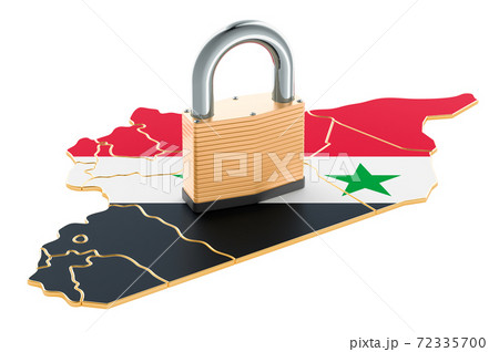 Lockdown in Syria. Padlock with map, border protection concept. 3D rendering Lockdown in Syria. Padlock with map, border protection concept. 3D rendering 72335700
