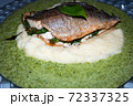 Sea bream fillet with spinach on a plate . 72337325