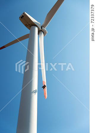 repair work on the blades of a windmill for electric power production - copy space repair work on the blades of a windmill for electric power production - copy space 72337379