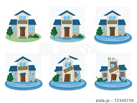 水害に遭う住宅のベクターイラストセット 72340739