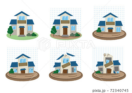 水害に遭う住宅のベクターイラストセットのイラスト素材