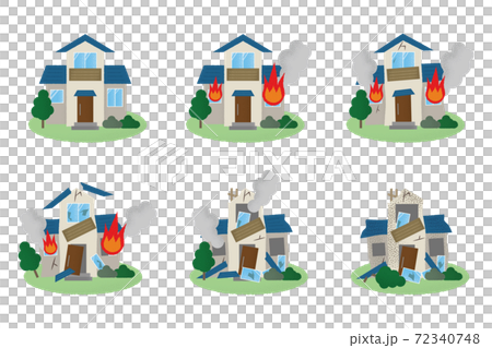 Vector illustration set of houses in a fire 72340748