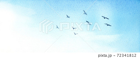 空を飛ぶ鳥 水彩画のイラスト素材