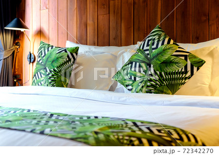 Modern white bed and pillow in the morning mood 72342270