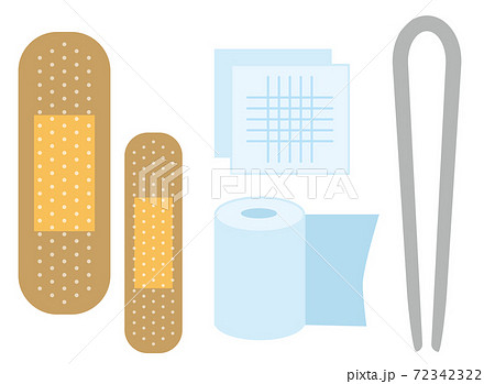 絆創膏と包帯のシンプルなカラーアイコンセットのイラスト素材