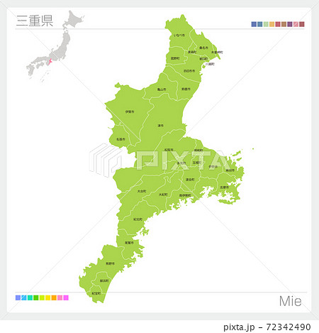 三重県の地図・Mie・市町村名（市町村・区分け）