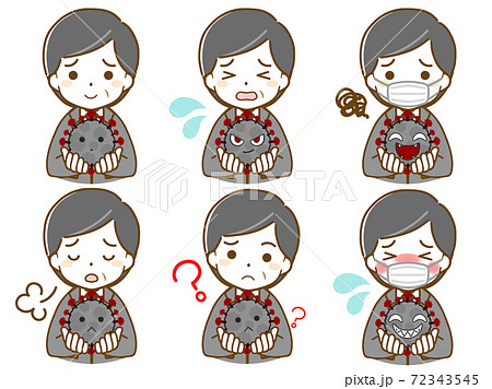 ウイルスと共に生きるスーツの中年男性のイラスト素材