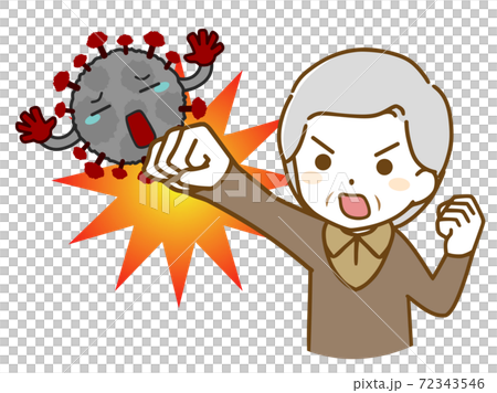 ウイルスを撃退する老年男性 ウイルスを撃退する老年男性 72343546