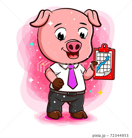 A pig dressed as businessman show a growing graph A pig dressed as businessman show a growing graph 72344953
