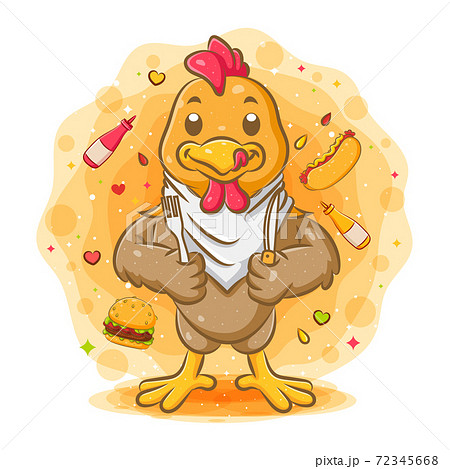 Rooster holding knife and fork	 72345668