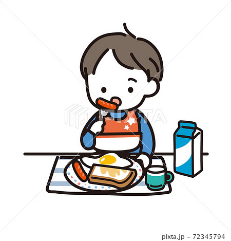 朝ごはんを食べる幼児のイラスト素材