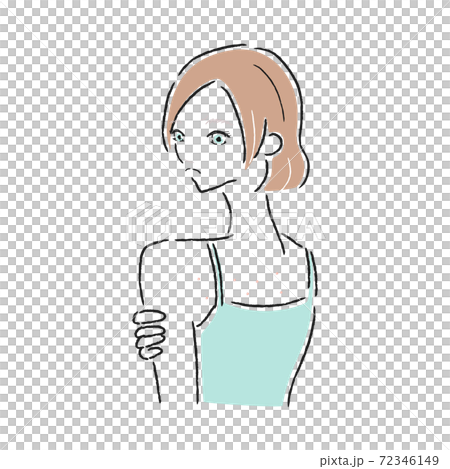 肌トラブルを抱えた若い女性のイラスト。背中にできた湿疹。 72346149