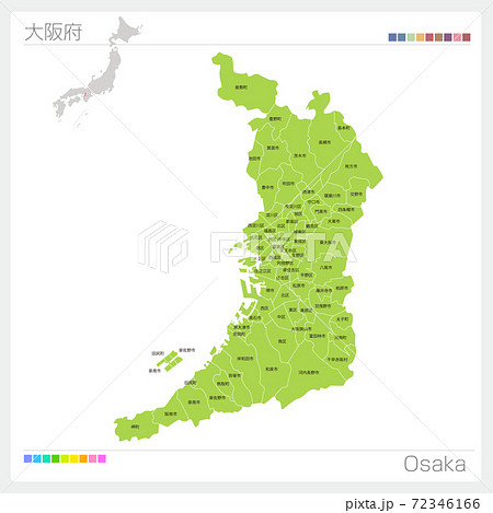 大阪府の地図・Osaka・市町村名（市町村・区分け）のイラスト素材 [72346166] - PIXTA