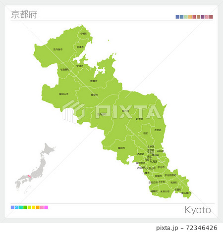 京都府の地図・Kyoto・市町村名（市町村・区分け）
