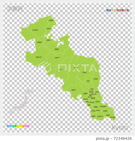 Map of Kyoto Prefecture, Kyoto, city, town, and village names (city, town, village, division) 72346426