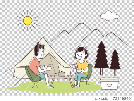 ベクターイラスト素材:カップルでアウトドア、キャンプ、夏 ベクターイラスト素材:カップルでアウトドア、キャンプ、夏 72346840