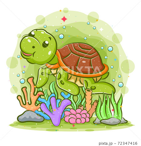 The Little Turtle Has The Brown Shell Is のイラスト素材