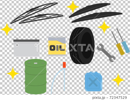 汽車配件的插圖集,例如雨刮器,電池和輪胎 汽車配件的插圖集,例如雨刮器,電池和輪胎 72347529