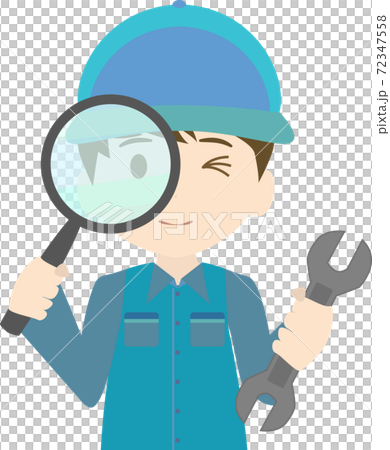 虫眼鏡で点検する可愛い整備士のイラストのイラスト素材