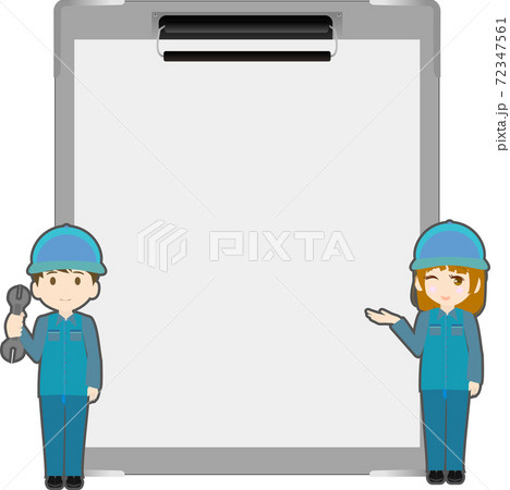 バインダーと可愛い整備士のイラストのイラスト素材