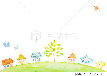 かわいい丘の上の街並み素材のイラスト素材