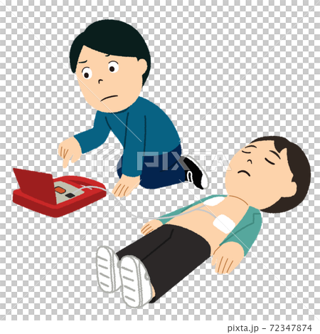 AEDで救命の防災訓練をするイラスト AEDで救命の防災訓練をするイラスト 72347874