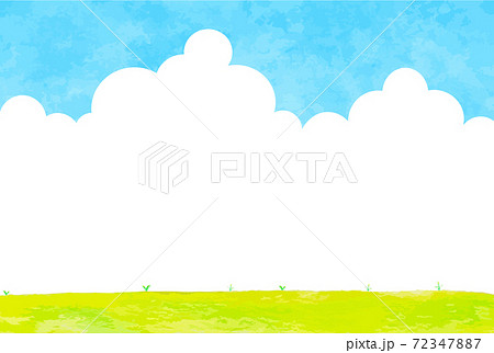 野原と青空の風景イラストのイラスト素材