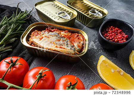 Tin can of mackerel, Scombridae opened and closed Tin can of mackerel, Scombridae opened and closed 72348996